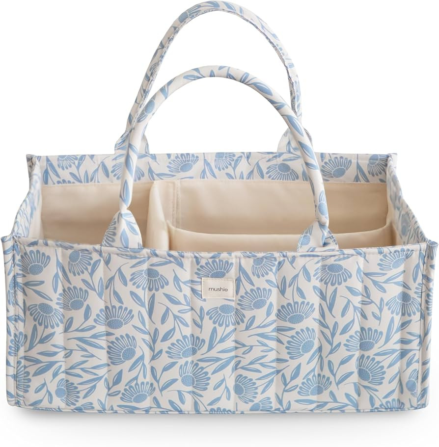 mushie Baby Diaper Caddy | Newborn Essentials Organizer for Diaper Changing Station (Blue Flowers... | Amazon (US)