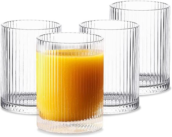 Glass Cups Vintage Glassware Set of 4 Small, Origami Style Transparent Cocktail Glasses Set, Bar ... | Amazon (US)