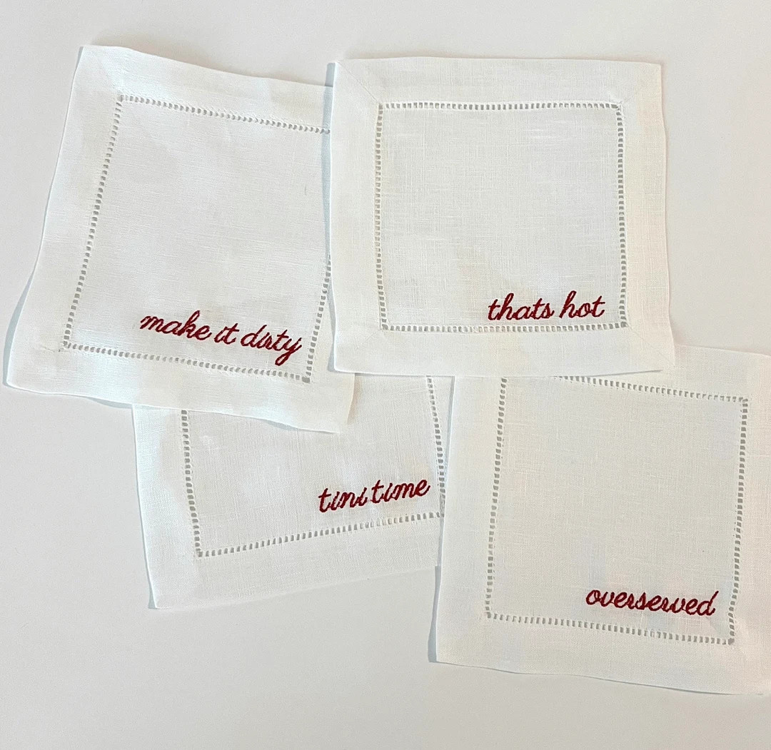 Embroidered Cocktail Napkins Party Girl Set of 4 - Etsy | Etsy (US)