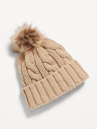 Cable-Knit Faux-Fur Pom-Pom Beanie for Girls | Old Navy (US)