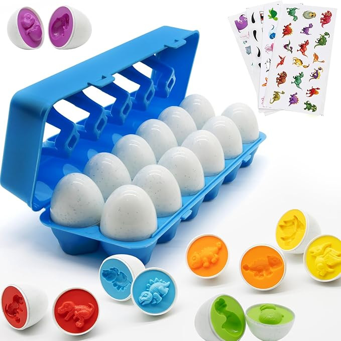 MOONTOY Dinosaur Matching Eggs for Toddlers – 12 Pcs Color & Shape Dino Egg Puzzle Toy Set Mont... | Amazon (US)