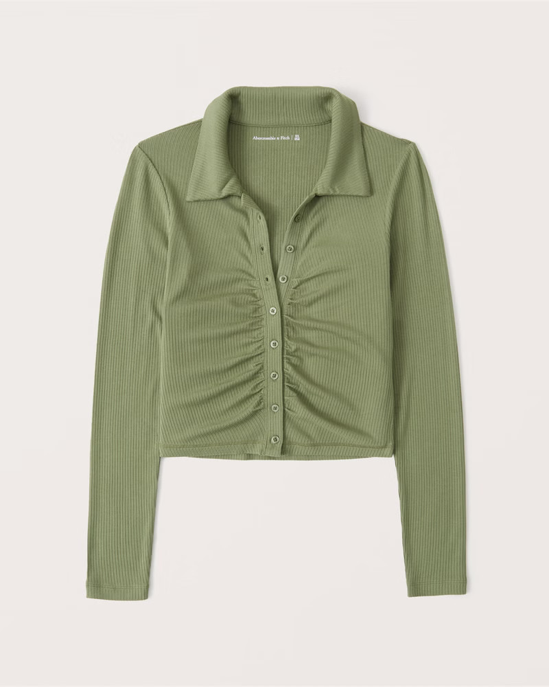 Long-Sleeve Ruched Polo Top | Abercrombie & Fitch (US)