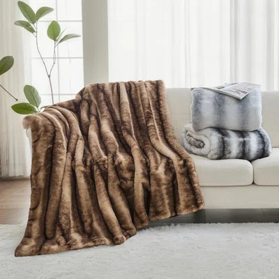 Luxury Faux Fur Blanket - Super Thick Warm Long Fluff Fuzzy Throw Blanket for Bed | Wayfair North America