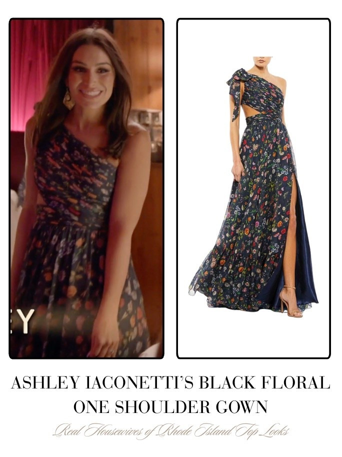 Ashley Iaconetti’s Black Floral One Shoulder Gown