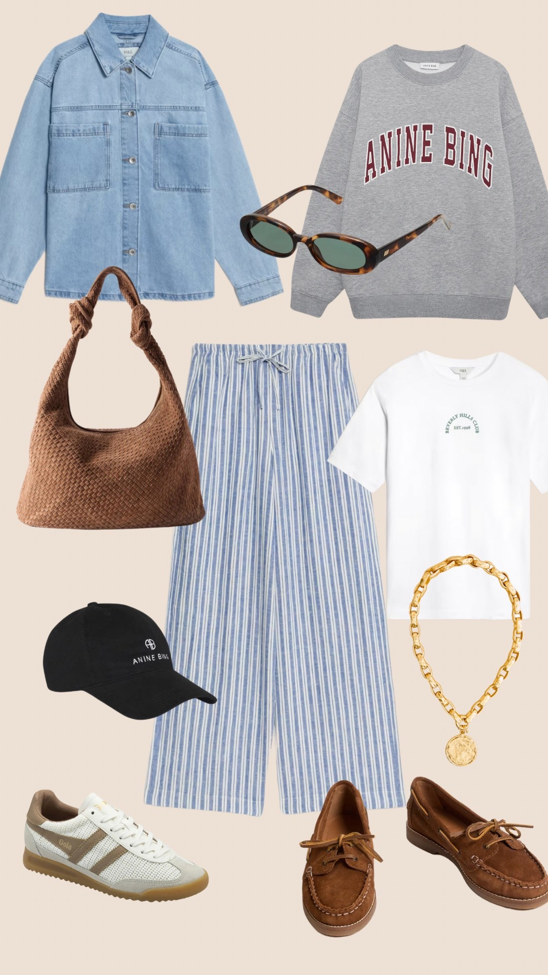 Striped trousers 
Suede bag
Denim Shacket
Grey sweater 
Anine bag 
Gold chain 
White tshirt 


#LTKeurope #LTKspring #LTKuk