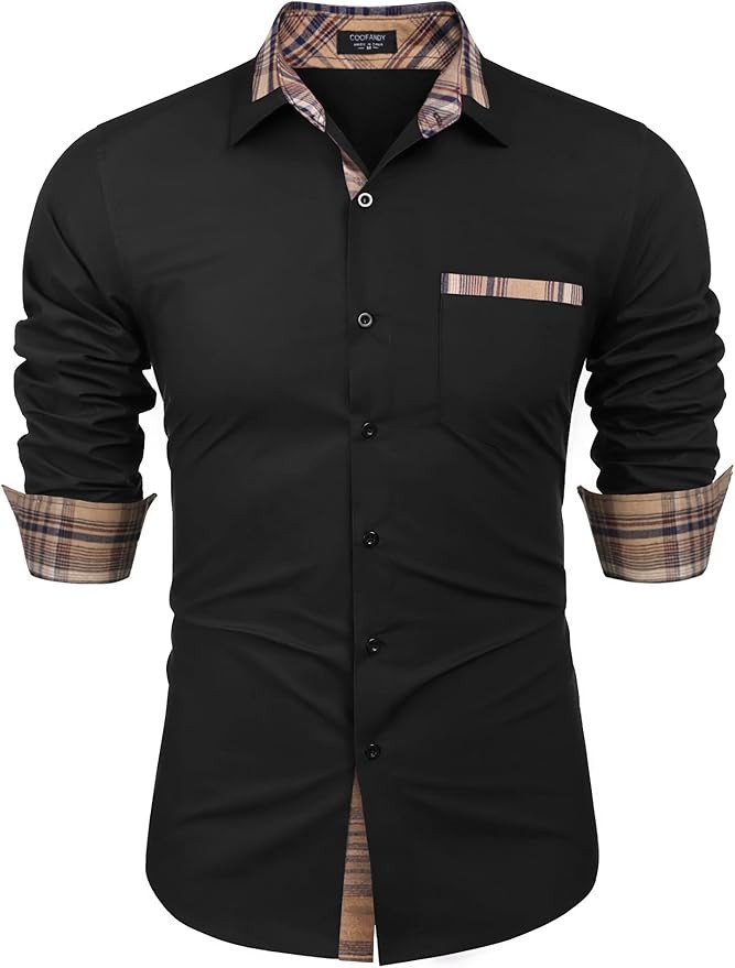 COOFANDY Men's Long Sleeve Dress Shirt Plaid Collar Casual Button Down Shirts | Amazon (US)