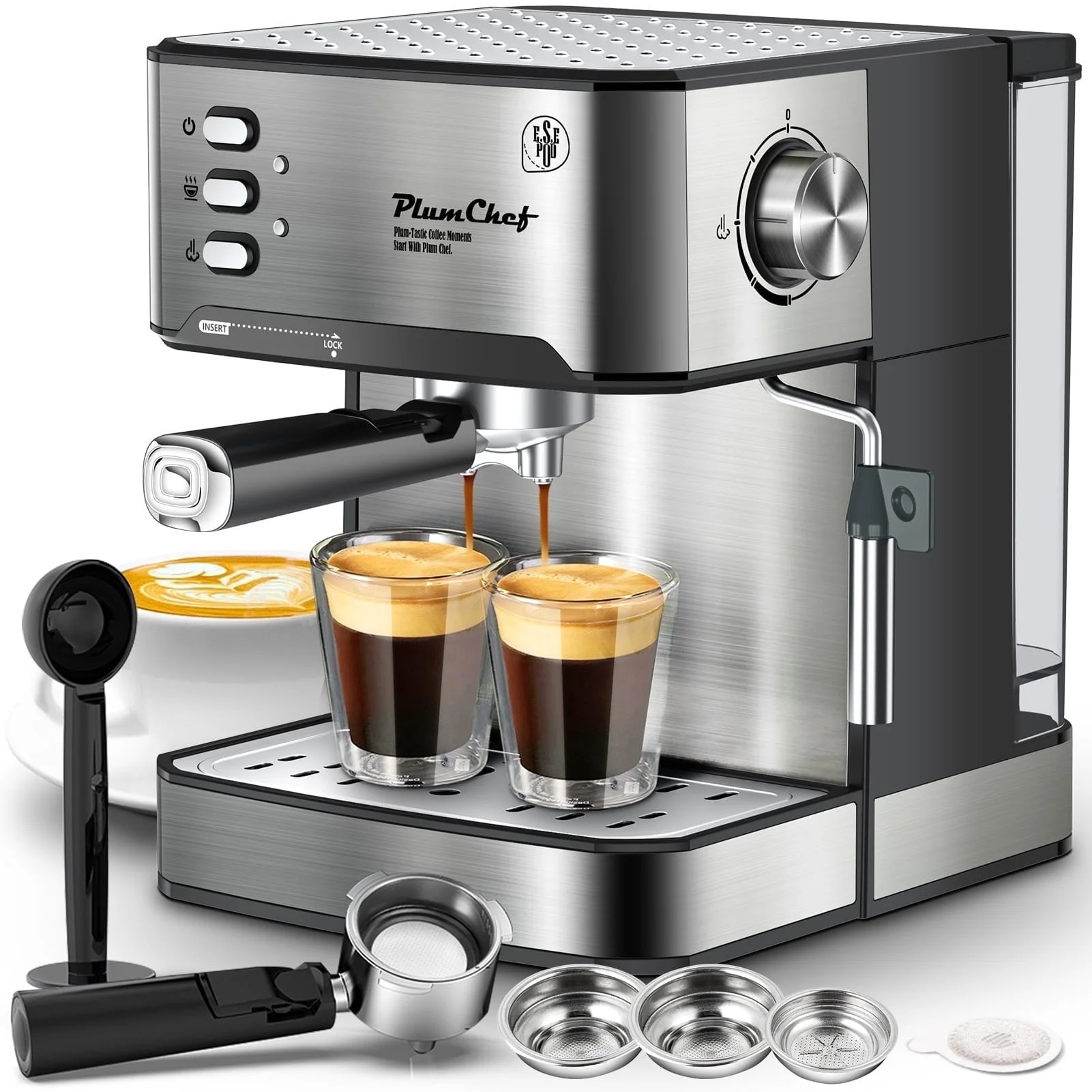 Plum Chef Espresso Machine, 20 Bar Coffee Maker with Foaming Milk Frother Wand, Espresso & Cappuc... | Walmart (US)