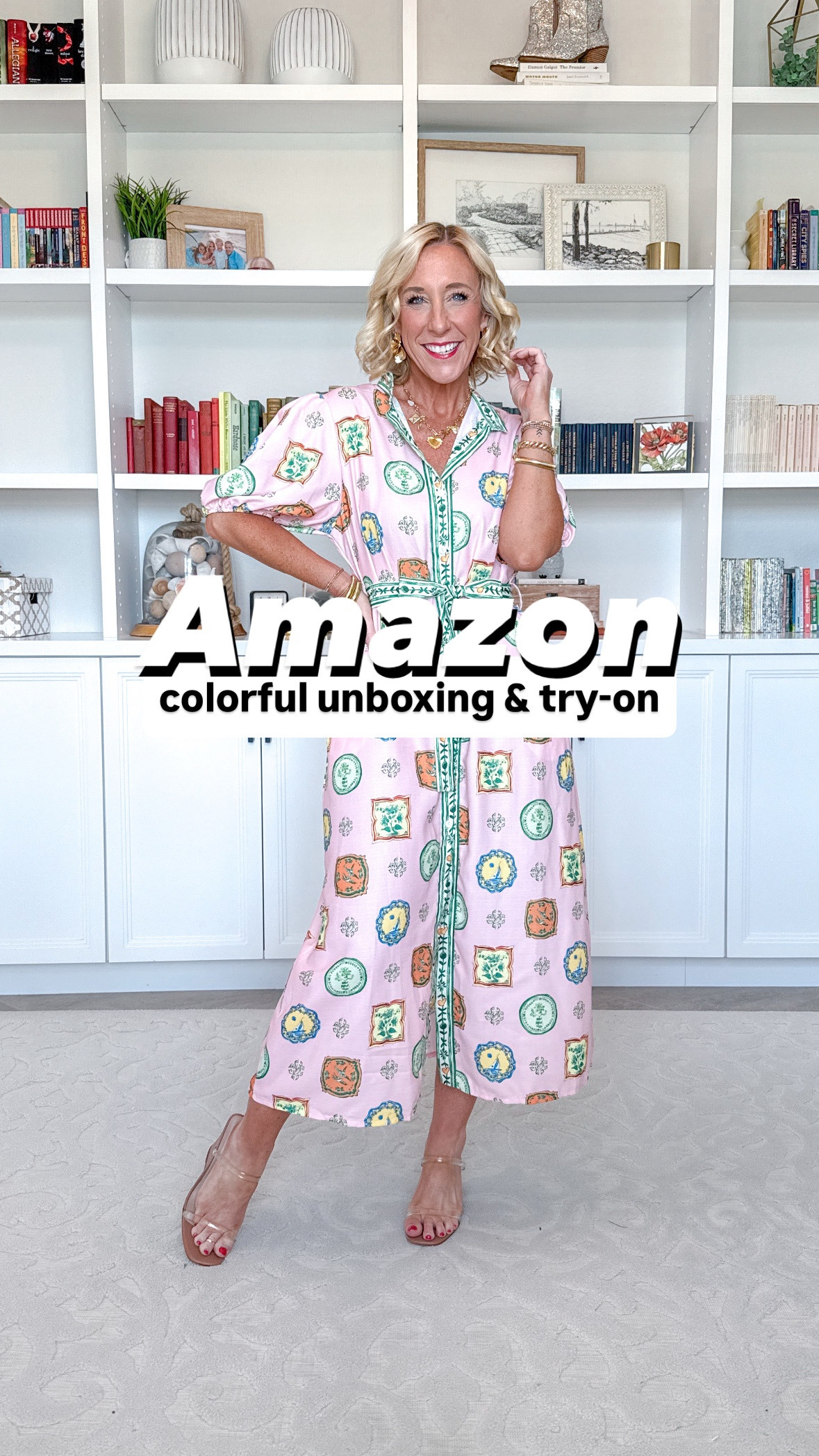 Amazon unboxing:
• Red/pink striped maxi dress - size small. 
1. Printed puff sleeve belted button maxi dress - size small.
2. Tie strap smocked midi dress - size small. 
3. Printed cap sleeve sweater - size small. 
• cropped linen pants - size small. 
4. Lace tie-front button tank - size small. 
• jeans - size 26.
• clear strap wedges - tts. 
• clear strap sandals - tts.

#LTKSeasonal #LTKFindsUnder50 #LTKOver40