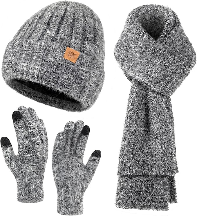 Trifabricy Winter Hat Scarf Gloves Set for Women, Thermal Beanie with Fleece Lining, Thickened Sc... | Amazon (US)