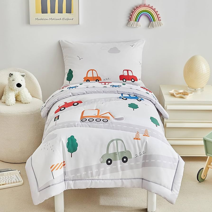DuShow 4 Pieces Cars Toddler Bedding Set for Boys,Soft Toddler Bed Set in a Bag,Toddler Bed Comfo... | Amazon (US)