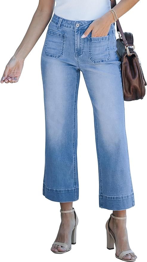 luvamia Wide Leg Jeans for Women Trendy High Waisted Flare Jeans Cropped Denim Pants Stretchy Bag... | Amazon (US)