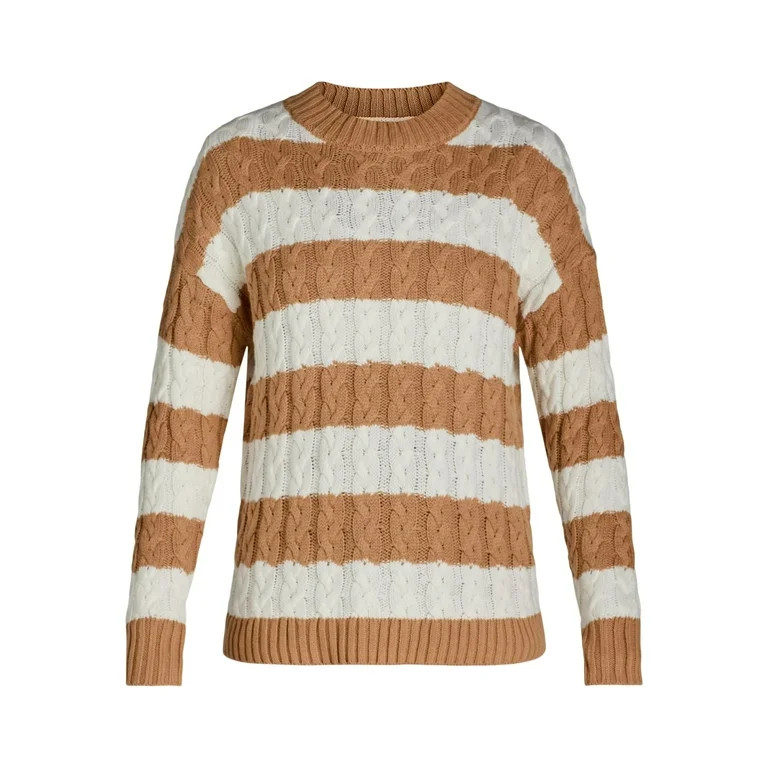 Time and Tru Women's and Women's Plus Stripe Crew Neck Pullover Sweater, Sizes XS-4X | Walmart (US)
