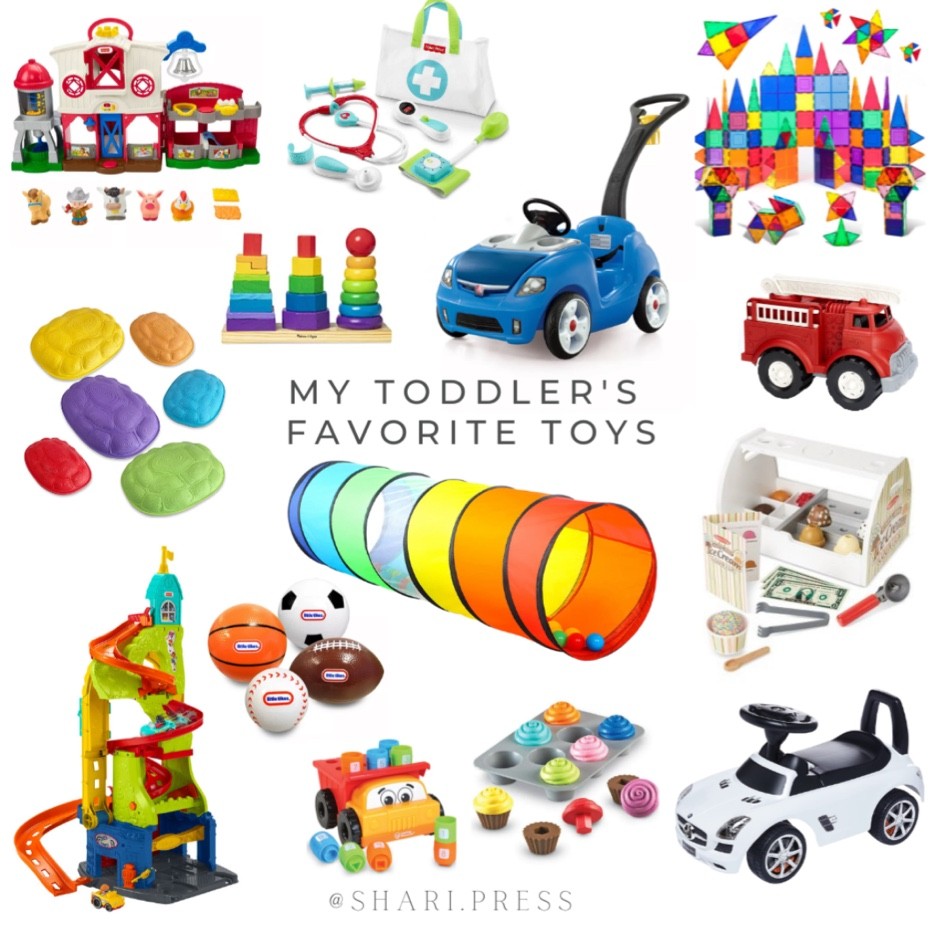 My toddler’s current favorite toys. Great for the 1 to 2 year old (and up) age range. Ramp toy, trucks, play food, ride on toys, pretend play farm and doctor’s kit, stacking and building toys, activity toys (stepping stones and a tunnel), and sports balls perfect for smaller hands!

#LTKkids #LTKfamily #LTKHoliday