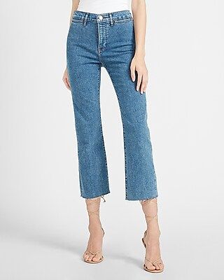 Mid Rise Raw Hem Cropped Flare Jeans | Express