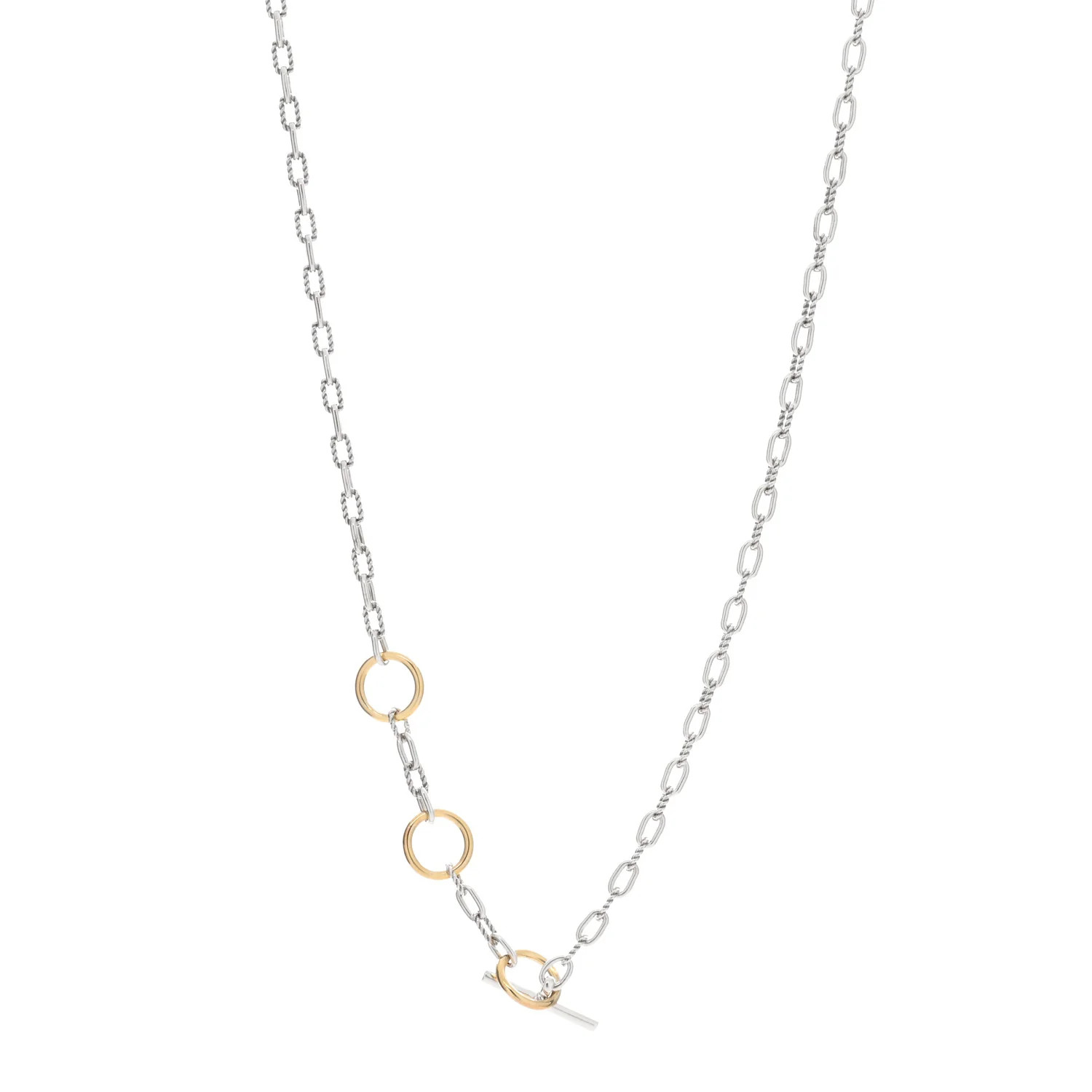 Sterling Silver 18K Yellow Gold Madison Three Ring Chain Necklace | FASHIONPHILE (US)