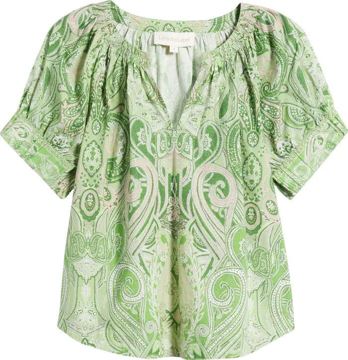 LOVE THE LABEL Dawson Paisley Cotton Popover Top | Nordstrom | Nordstrom