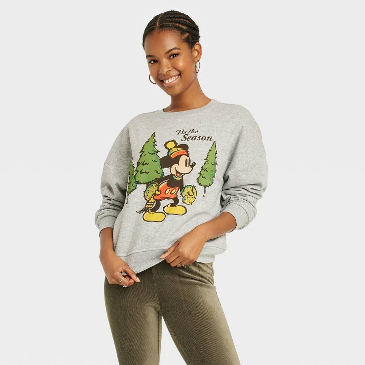 Women's Disney 'Tis The Season Mickey Graphic Sweatshirt - Gray | Target