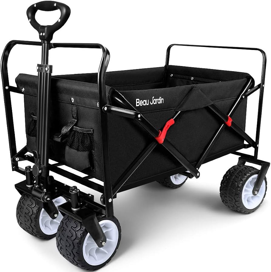 BEAU JARDIN Folding Beach Wagon Cart 330 Pound Capacity Collapsible Utility Camping Grocery Canva... | Amazon (US)