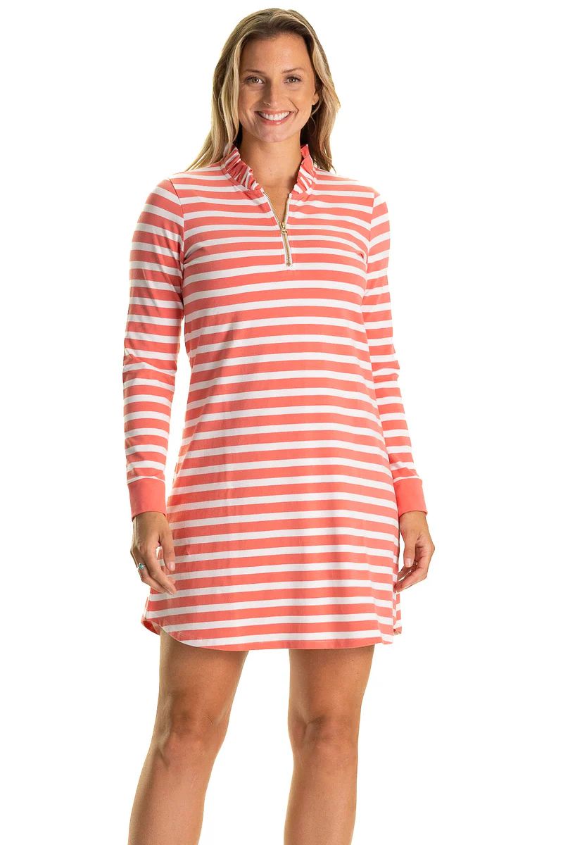 The Solange Dress in Coral & White Stripe | Duffield Lane
