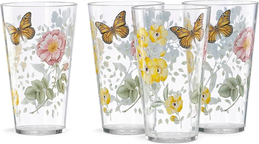 Lenox Butterfly Meadow Piece Highball Acrylic Set, 4 Count (Pack of 1), Clear/Multi | Amazon (US)
