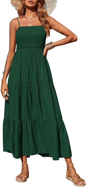 PRETTYGARDEN Women's Summer Maxi Dress 2026 Casual Boho Sleeveless Spaghetti Strap Smocked Tiered... | Amazon (US)