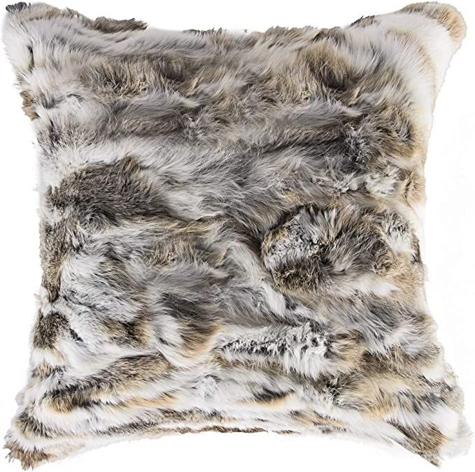 Natural Handcrafted Rabbit Fur Pillow with Polyfil Insert and Zipper Closure, Tan, 18 in x 18 in | Amazon (US)