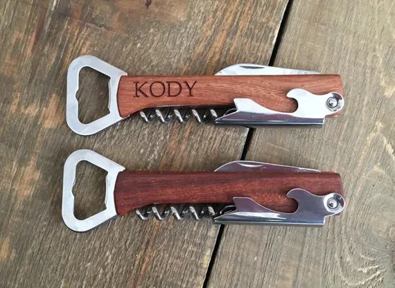 Engraved Wood Personalized Bottle Opener Groomsmen Gifts | Custom Corkscrew | Custom Bottle Opene... | Etsy (US)