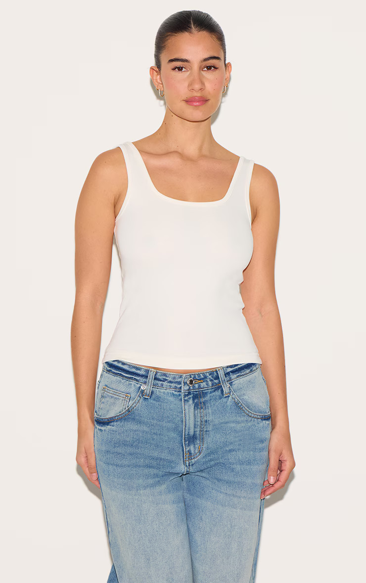 White Premium Soft Touch Scoop Neck Vest Top | PrettyLittleThing UK
