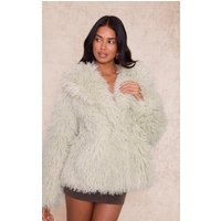 Mint Green Mongolian Fur Cropped Coat | PrettyLittleThing US