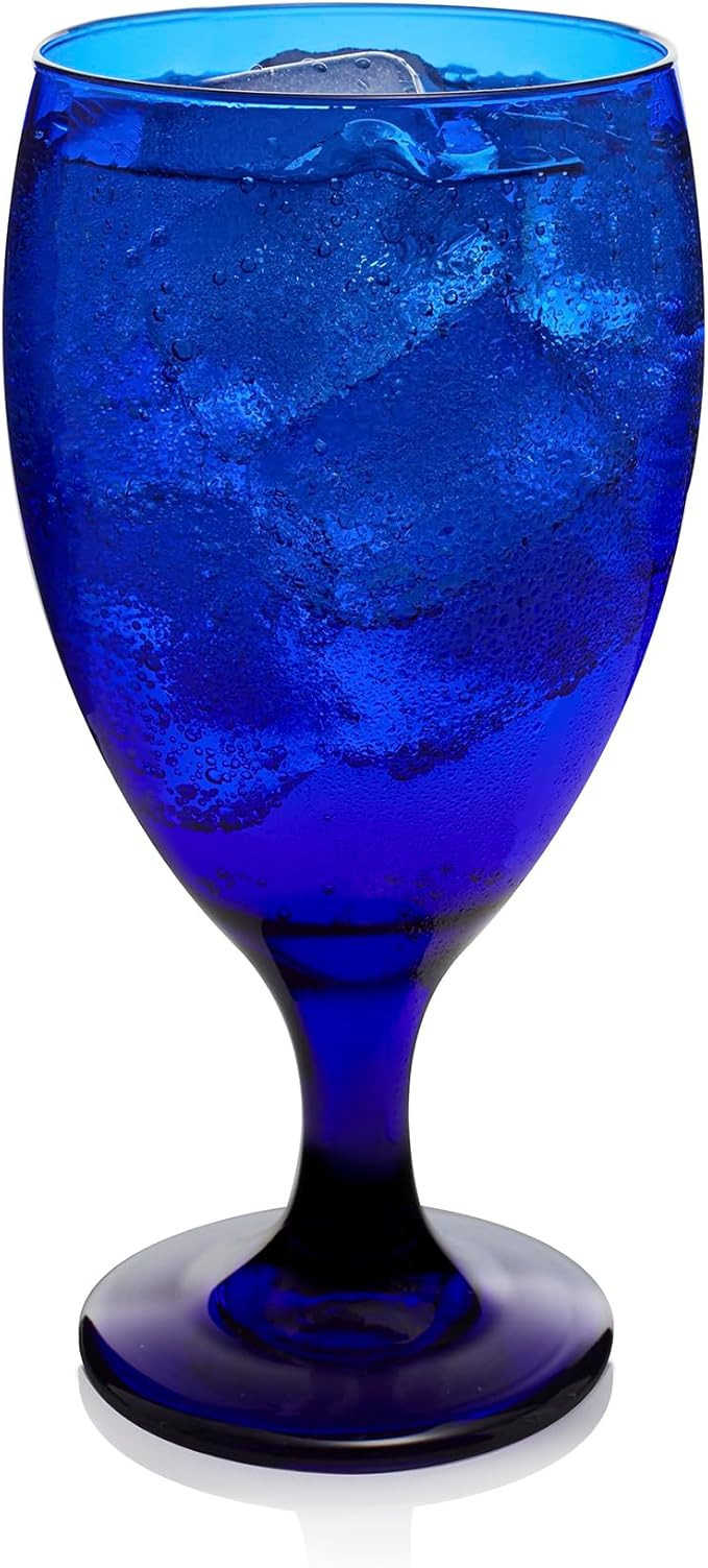Libbey Premiere Cobalt Iced Tea Glasses, Stylish Cobalt Blue Drinking Glasses Set of 12, Dishwash... | Amazon (US)