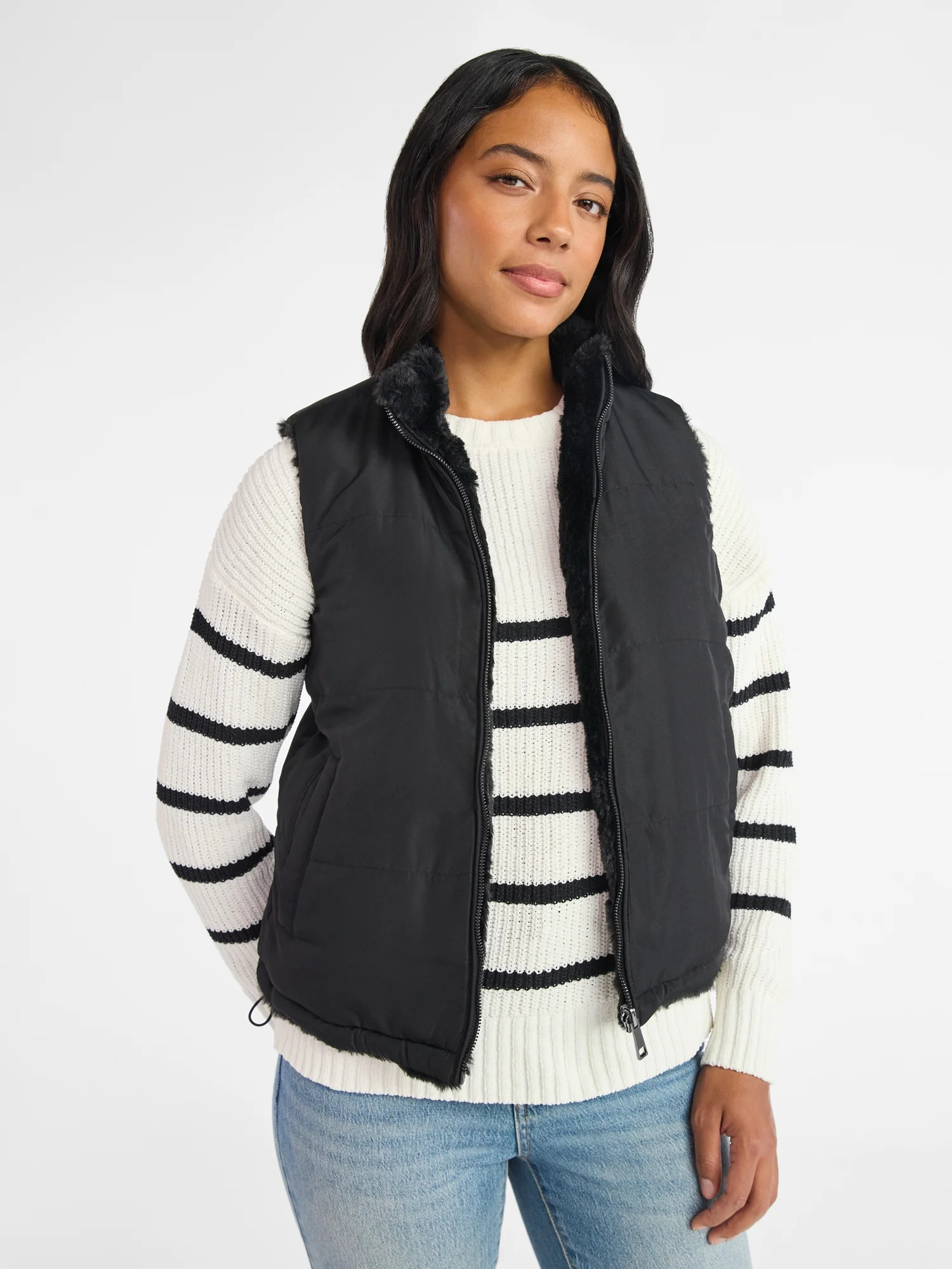 Time and Tru Women's and Women's Plus Faux Fur Reversible Vest, Sizes XS-2X | Walmart (US)