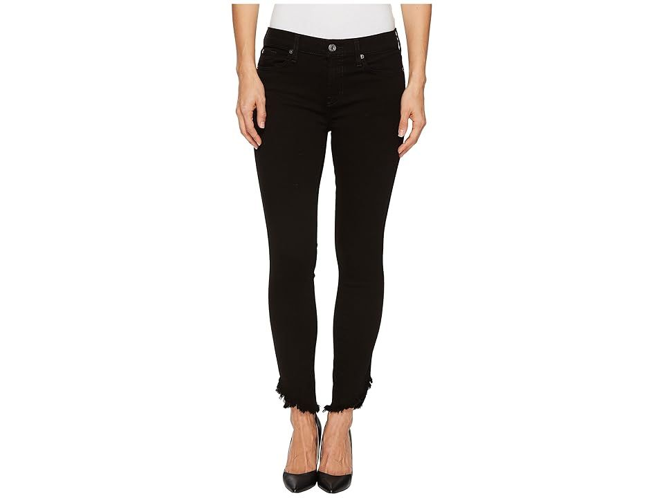 7 For All Mankind The Ankle Skinny w/ Angled Raw Hem in Black (Black) Women's Jeans | 6pm