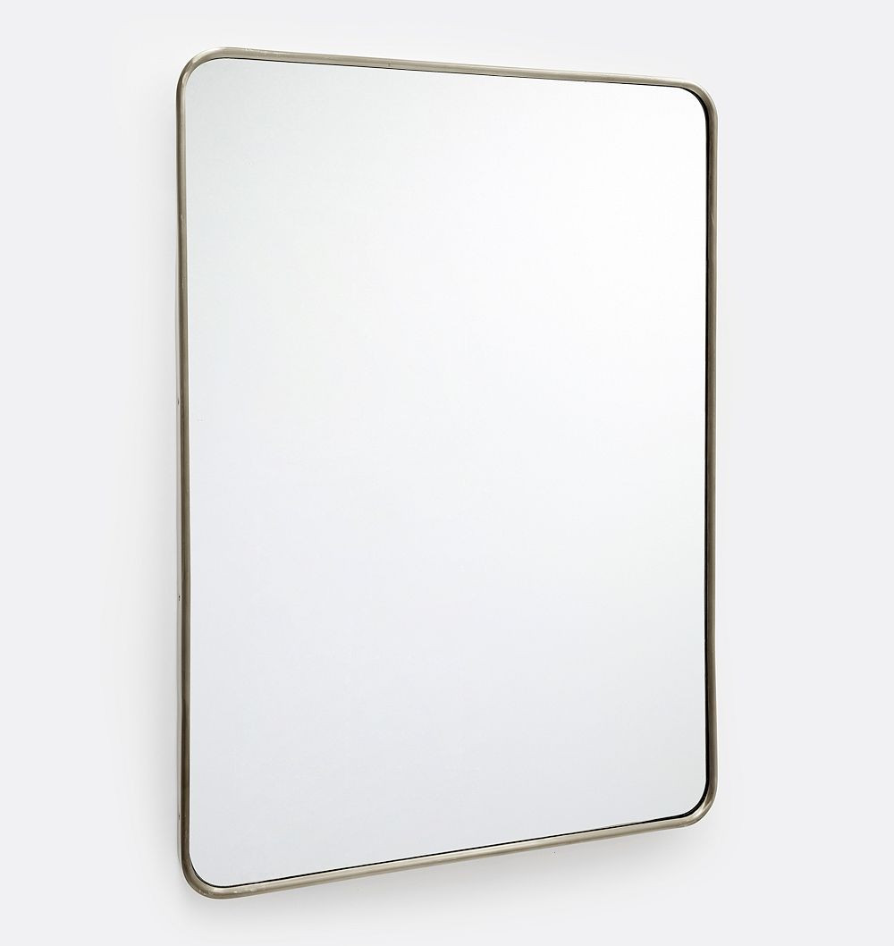 Rounded Rectangle Metal Framed Mirror, 30" x 42" - Brushed Nickel | Rejuvenation