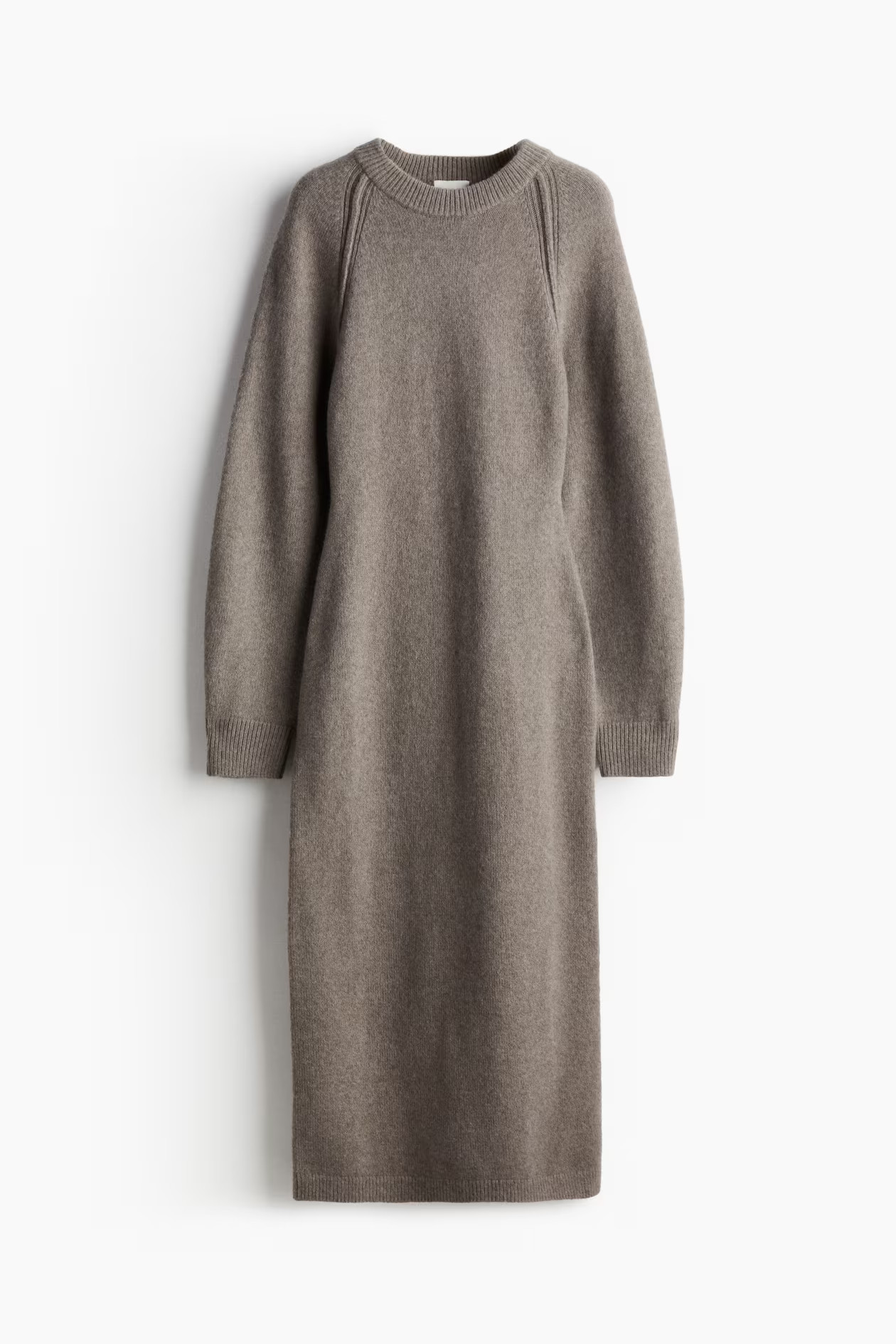 Knitted bodycon dress - Round neck - Long sleeve - Greige marl - Ladies | H&M GB | H&M (UK, MY, IN, SG, PH, TW, HK)