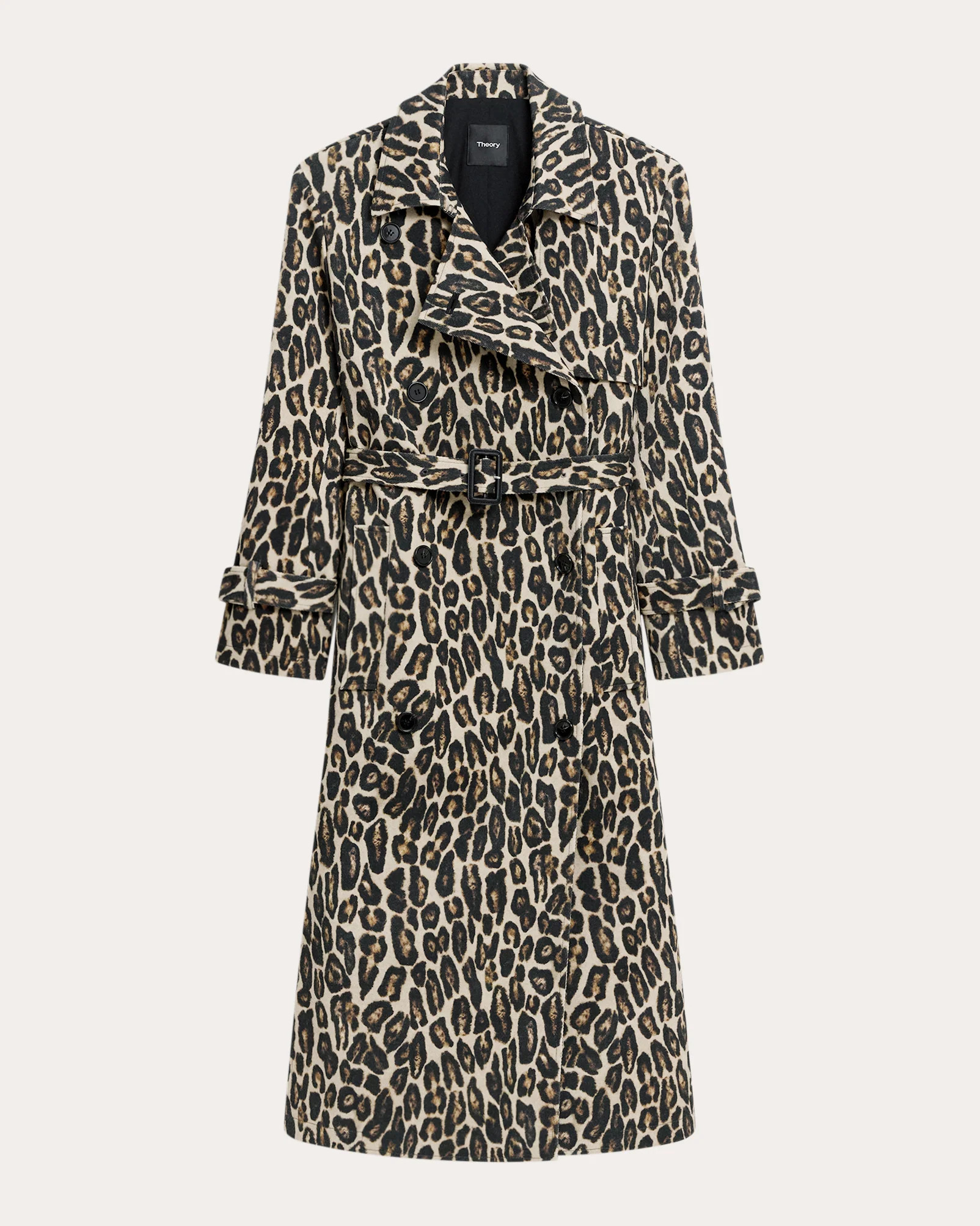 Theory Women's Leopard-Print Stretch-Wool Trench Coat in Beige Multi Wool/Elastane | Olivela