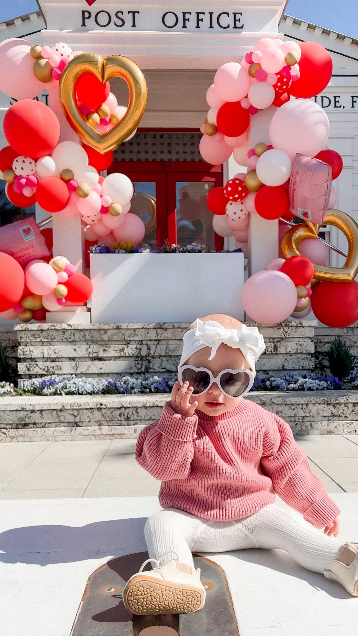 Valentines outfit inspo for toddler girl. Pink chunky sweater and white pants, heart sunglasses 

#LTKkids #LTKbaby #LTKSeasonal