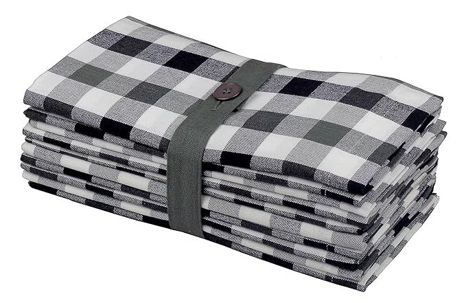 Cotton Craft 12 Pack Gingham Checks Oversized Dinner Napkins - Black Grey - Size 20"x20" - 100% C... | Amazon (US)
