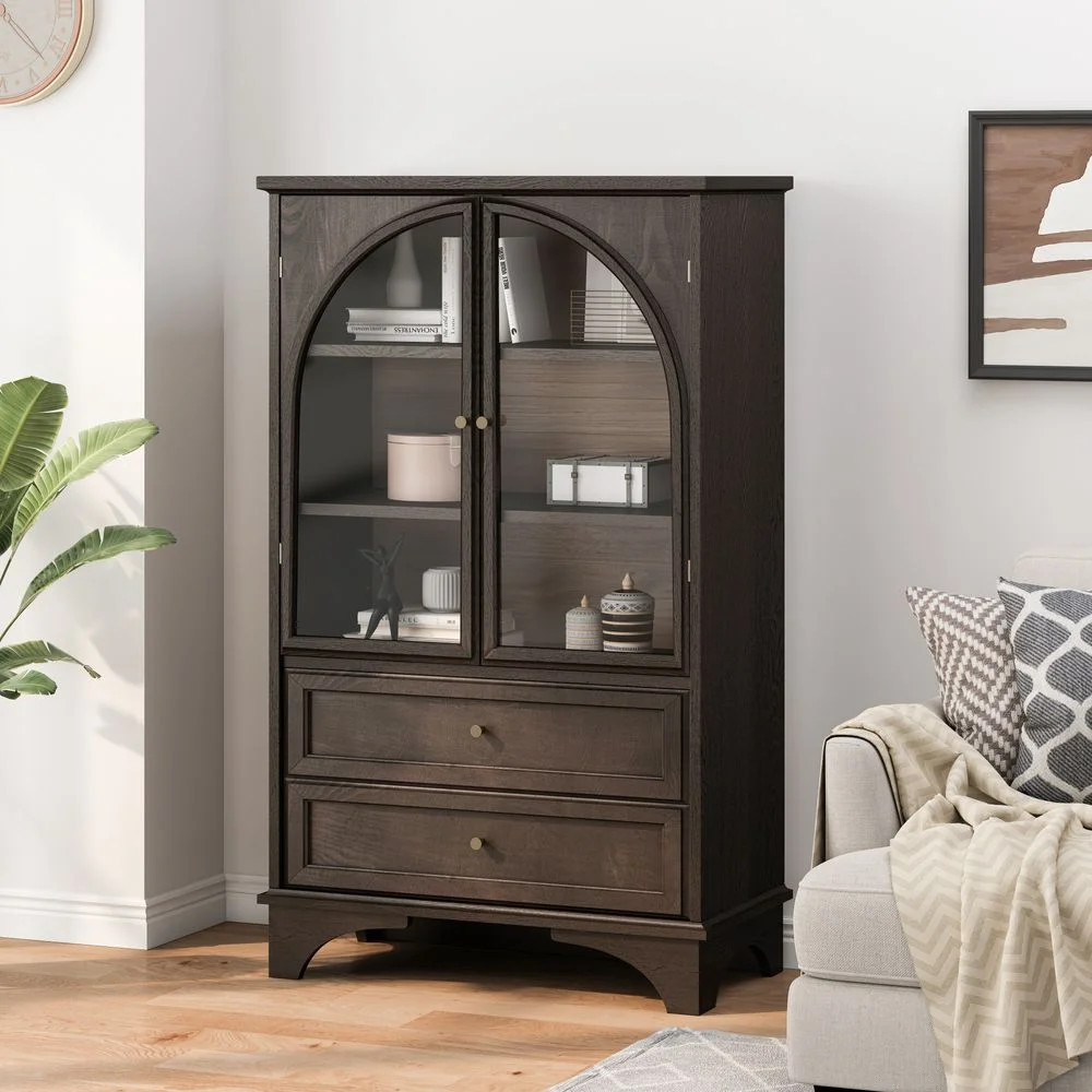 WGYPRIME 52.17"Tall Display Cabinet with 2 Glass Doors, Floor Standing Display Cage with 2 Drawer... | Walmart (US)