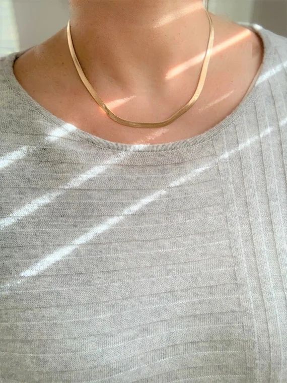 6MM 14K Shiny Gold Filled Herringbone Necklace Omega | Etsy | Etsy (US)
