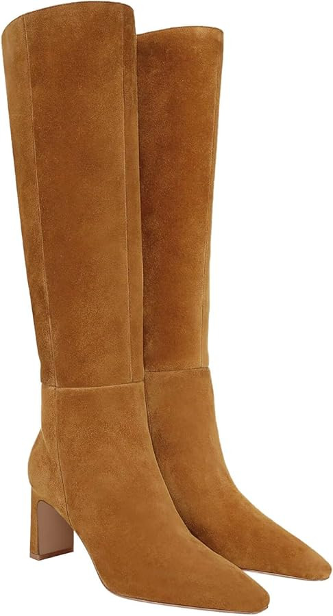Coutgo Womens Knee High Boots Closed Pointed Toe Chunky Heel Tall Boots Side Zipper Fall Dress Bo... | Amazon (US)