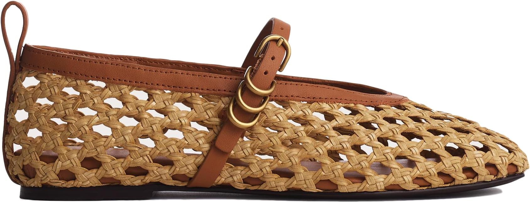 Raffia Woven Mesh Ballet Flats for Women Comfortable Metal Buckle Strap Mary Jane Ballet Flats Ca... | Amazon (US)