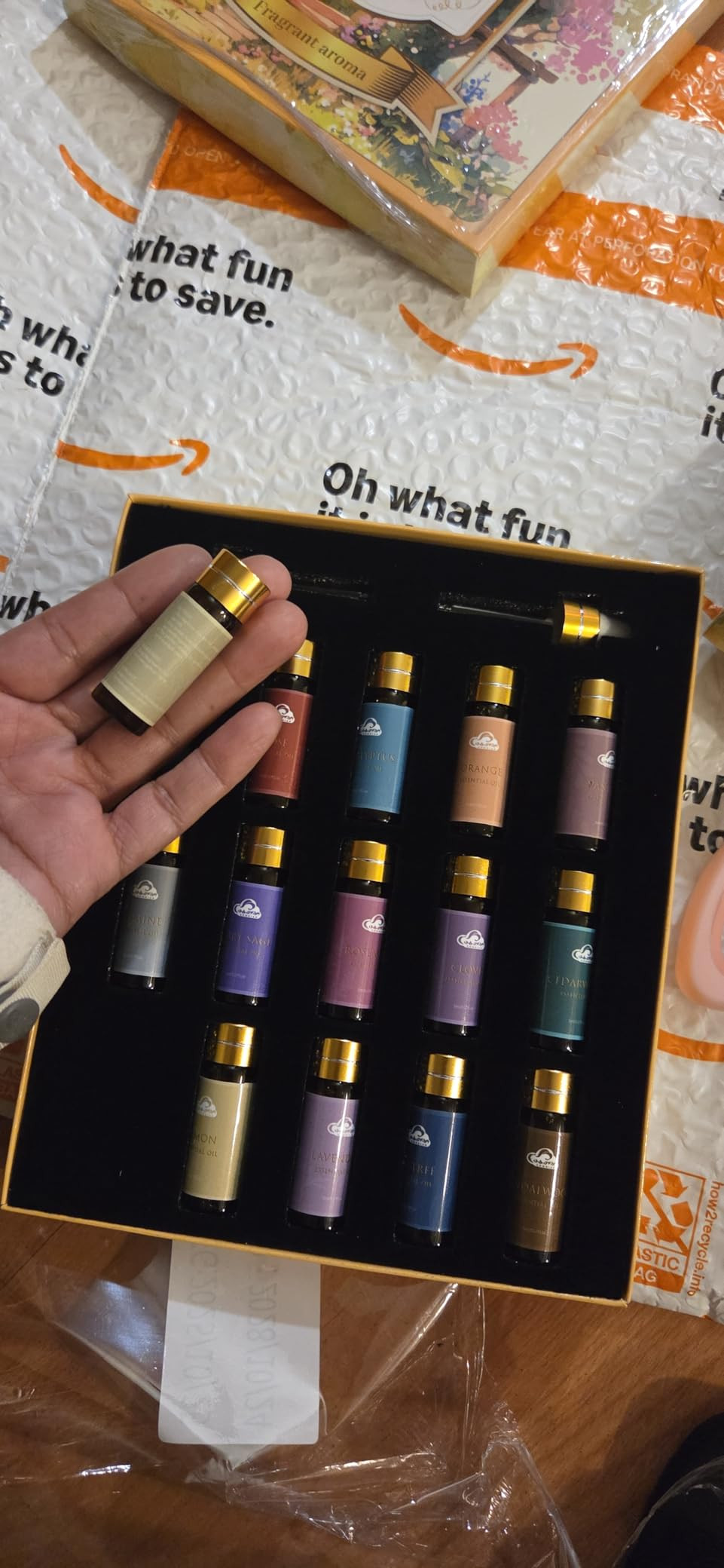 14 Gift Essential Oil Set: This essential oils set includes Ylang ylang, Cedarwood, Clary sage, Clove, Eucalyptus, Jasmine, Lavender, Lemon, Orange, rose, rosemary, Sandalwood, Tea Tree, Vanilla,Have a unique and charming aroma combination | Amazon (US)
