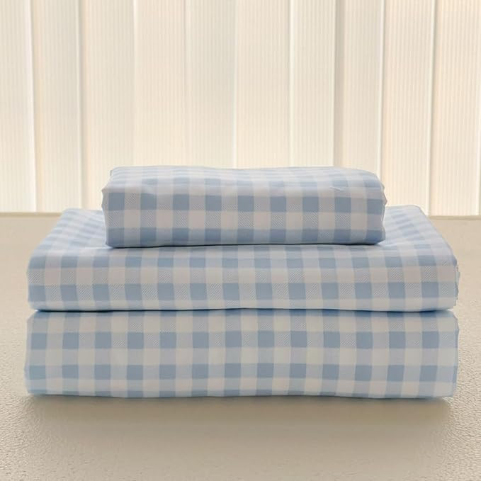 NSNLGSGC Light Blue Gingham King Sheet Set, Soft Brushed Microfiber Baby Blue Plaid King Bed Shee... | Amazon (US)