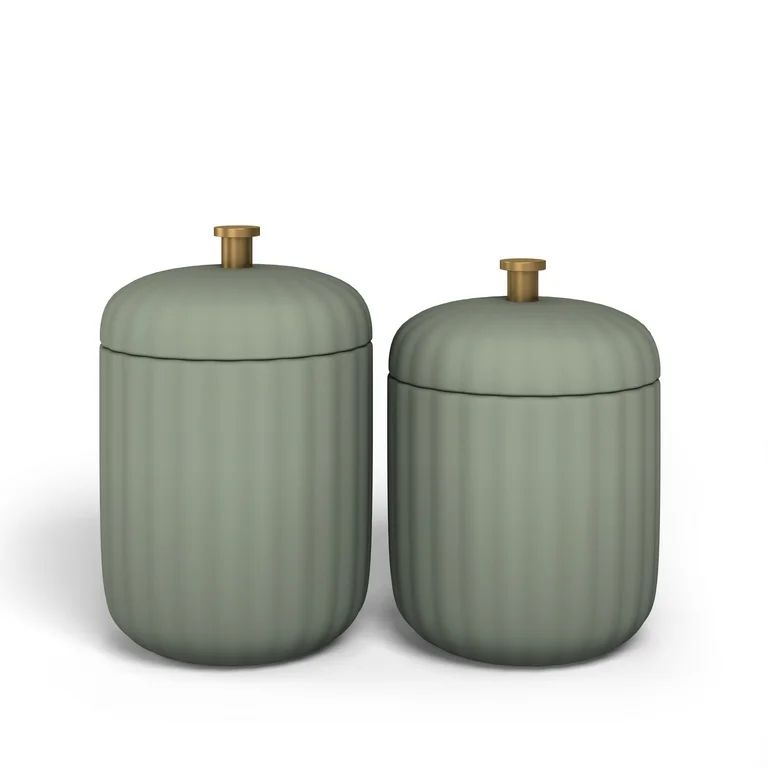 Beautiful Fluted Stoneware 2-Piece Vanity Jar Set by Drew Barrymore, Sage | Walmart (US)