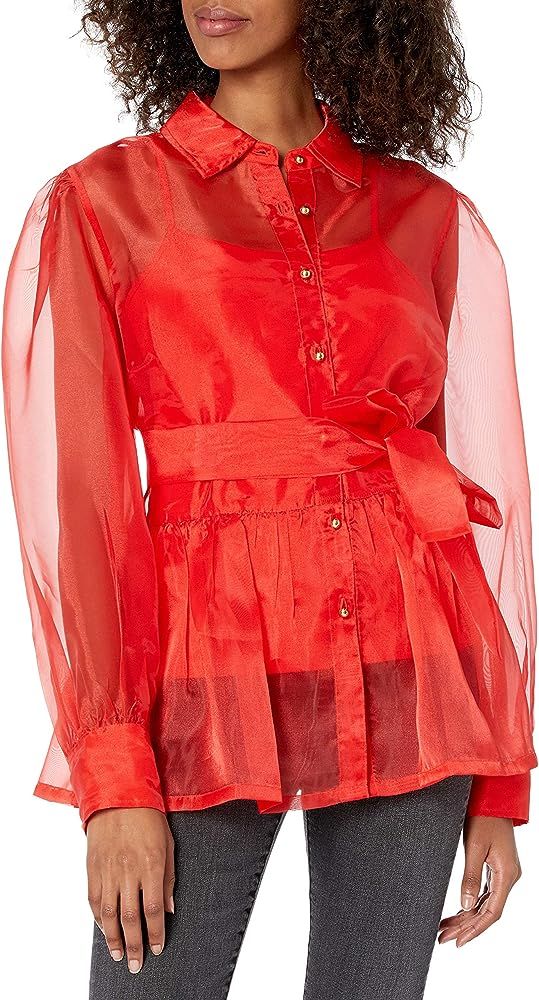 Amazon.com: The Drop Women's @shopdandy Organza Shirt with Stetch Cami, Flame Red, M : Clothing, ... | Amazon (US)