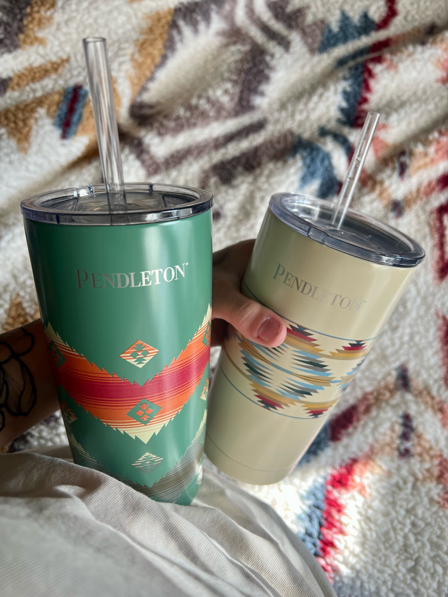 Pendleton Patterned 20oz Stainless Steel Hot/Cold Tumbler Set (White and  Teal)