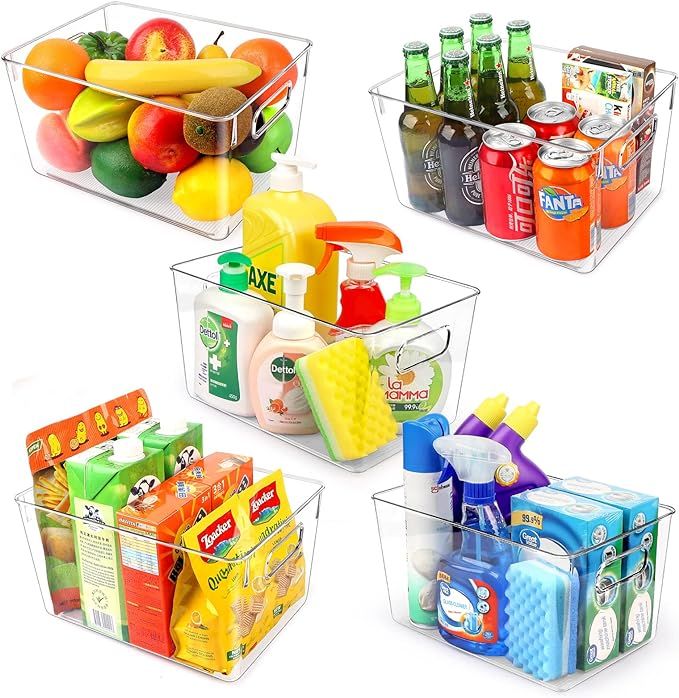 Clear Plastic Storage Bins – Kitchen Organization Pantry Storage – Fridge Organizer, Cabinet ... | Amazon (US)