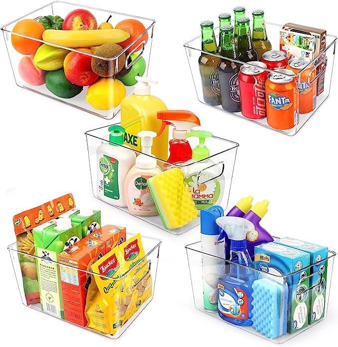 Clear Plastic Storage Bins – Kitchen Organization Pantry Storage – Fridge Organizer, Cabinet ... | Amazon (US)