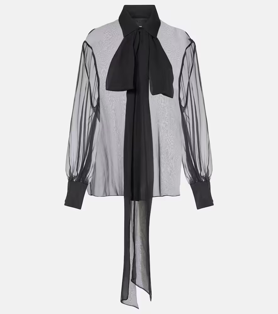 Valentino Scarf-detail sheer silk chiffon blouse | Mytheresa (UK)