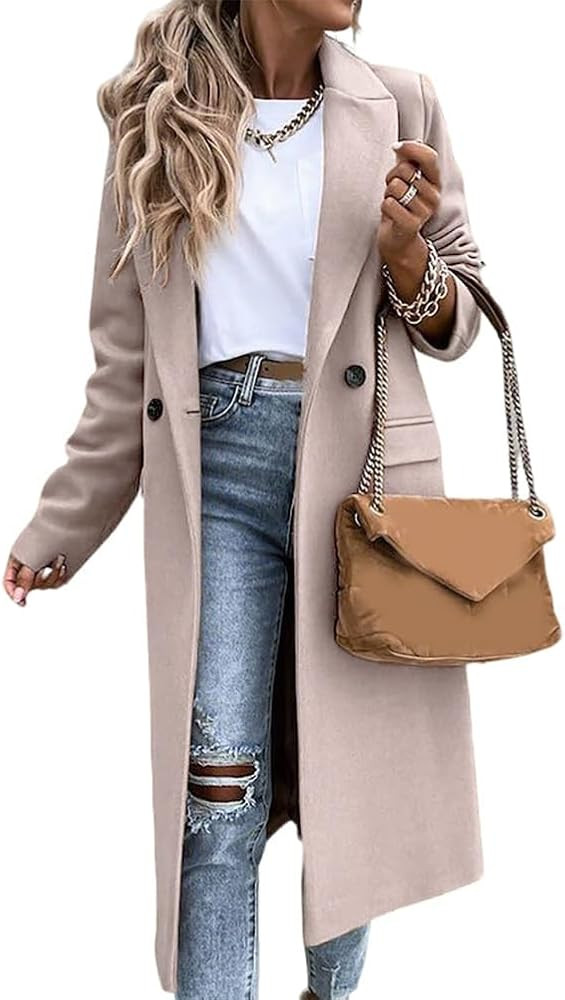 IDEALSANXUN Womens Long Wool Coats Fall Winter Notch Lapel Dressy Peacoat Jackets | Amazon (US)